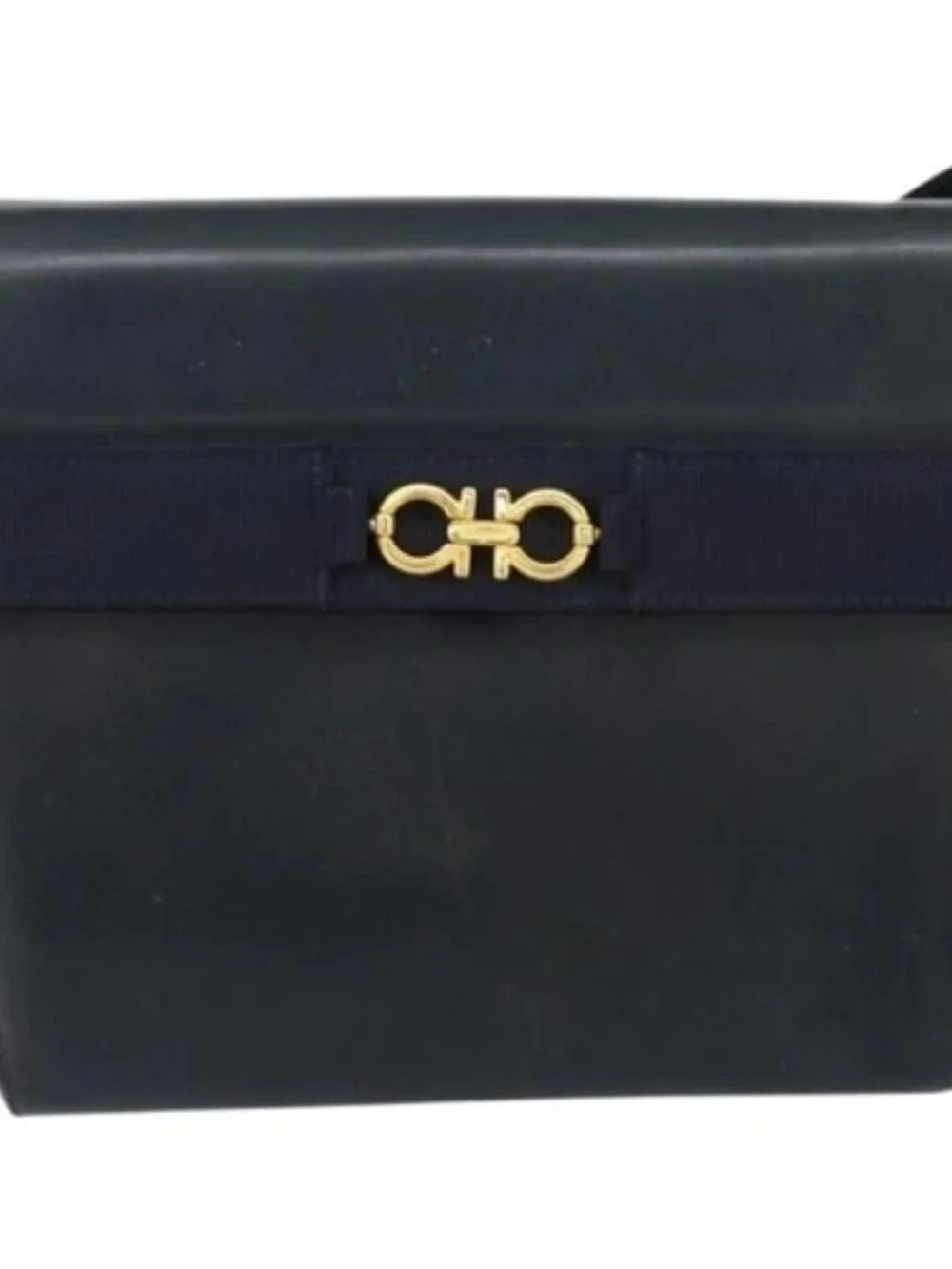 Salvatore Ferragamo Shoulder Bag Leather Black Gold Auth 152686